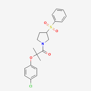 molecular formula C20H22ClNO4S B2622088 1-[3-(benzenesulfonyl)pyrrolidin-1-yl]-2-(4-chlorophenoxy)-2-methylpropan-1-one CAS No. 1795298-75-7