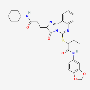 molecular formula C30H33N5O5S B2622092 N-(2H-1,3-benzodioxol-5-yl)-2-({2-[2-(cyclohexylcarbamoyl)ethyl]-3-oxo-2H,3H-imidazo[1,2-c]quinazolin-5-yl}sulfanyl)butanamide CAS No. 1219282-84-4