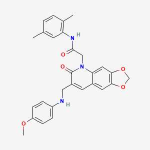 molecular formula C28H27N3O5 B2622118 N-(2,5-dimethylphenyl)-2-(7-{[(4-methoxyphenyl)amino]methyl}-6-oxo-2H,5H,6H-[1,3]dioxolo[4,5-g]quinolin-5-yl)acetamide CAS No. 894560-51-1