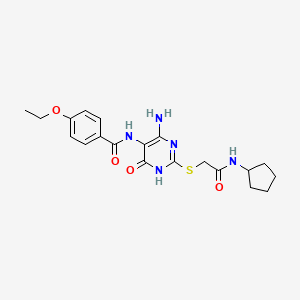 molecular formula C20H25N5O4S B2622133 N-(4-amino-2-((2-(cyclopentylamino)-2-oxoethyl)thio)-6-oxo-1,6-dihydropyrimidin-5-yl)-4-ethoxybenzamide CAS No. 872608-40-7
