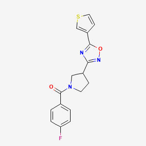 molecular formula C17H14FN3O2S B2622188 (4-Fluorophenyl)(3-(5-(thiophen-3-yl)-1,2,4-oxadiazol-3-yl)pyrrolidin-1-yl)methanone CAS No. 2034413-89-1