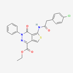 molecular formula C23H18ClN3O4S B2622203 ethyl 5-[2-(4-chlorophenyl)acetamido]-4-oxo-3-phenyl-3H,4H-thieno[3,4-d]pyridazine-1-carboxylate CAS No. 851947-59-6