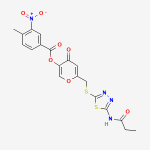 4-oxo-6-(((5-propionamido-1,3,4-thiadiazol-2-yl)thio)methyl)-4H-pyran-3-yl 4-methyl-3-nitrobenzoate