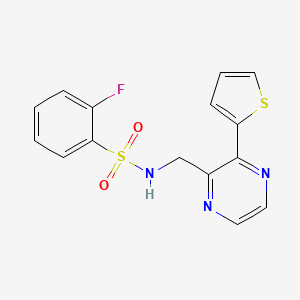 2-fluoro-N-((3-(thiophen-2-yl)pyrazin-2-yl)methyl)benzenesulfonamide