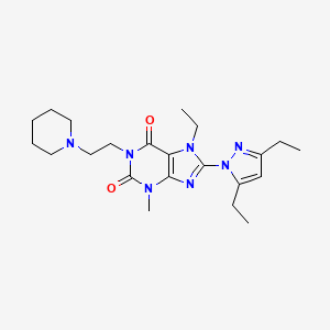 molecular formula C22H33N7O2 B2622353 8-(3,5-diethyl-1H-pyrazol-1-yl)-7-ethyl-3-methyl-1-[2-(piperidin-1-yl)ethyl]-2,3,6,7-tetrahydro-1H-purine-2,6-dione CAS No. 1013768-29-0