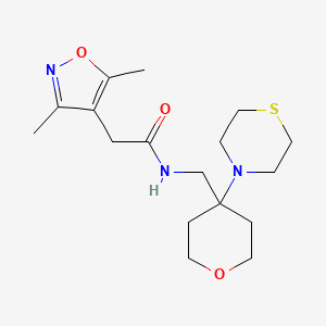 2-(3,5-Dimethyl-1,2-oxazol-4-yl)-N-[(4-thiomorpholin-4-yloxan-4-yl)methyl]acetamide