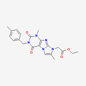 molecular formula C21H23N5O4 B2622404 ethyl 2-(1,7-dimethyl-3-(4-methylbenzyl)-2,4-dioxo-3,4-dihydro-1H-imidazo[2,1-f]purin-8(2H)-yl)acetate CAS No. 919009-61-3