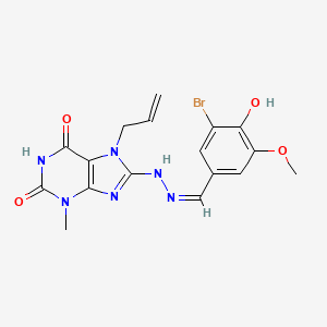 (Z)-7-allyl-8-(2-(3-bromo-4-hydroxy-5-methoxybenzylidene)hydrazinyl)-3-methyl-1H-purine-2,6(3H,7H)-dione