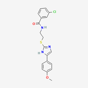 molecular formula C19H18ClN3O2S B2622476 3-chloro-N-(2-((5-(4-methoxyphenyl)-1H-imidazol-2-yl)thio)ethyl)benzamide CAS No. 897455-16-2