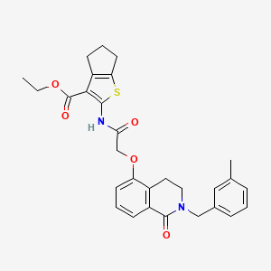 molecular formula C29H30N2O5S B2622494 ethyl 2-(2-((2-(3-methylbenzyl)-1-oxo-1,2,3,4-tetrahydroisoquinolin-5-yl)oxy)acetamido)-5,6-dihydro-4H-cyclopenta[b]thiophene-3-carboxylate CAS No. 850907-62-9