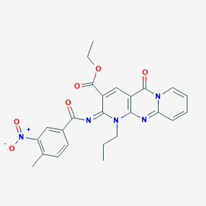 molecular formula C25H23N5O6 B2622557 ethyl 6-(4-methyl-3-nitrobenzoyl)imino-2-oxo-7-propyl-1,7,9-triazatricyclo[8.4.0.03,8]tetradeca-3(8),4,9,11,13-pentaene-5-carboxylate CAS No. 534566-46-6