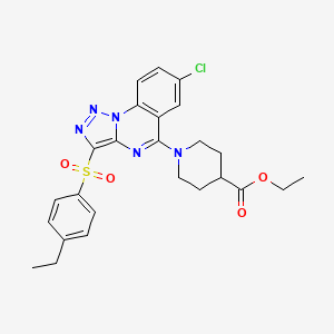 molecular formula C25H26ClN5O4S B2622571 ETHYL 1-[7-CHLORO-3-(4-ETHYLBENZENESULFONYL)-[1,2,3]TRIAZOLO[1,5-A]QUINAZOLIN-5-YL]PIPERIDINE-4-CARBOXYLATE CAS No. 893788-80-2