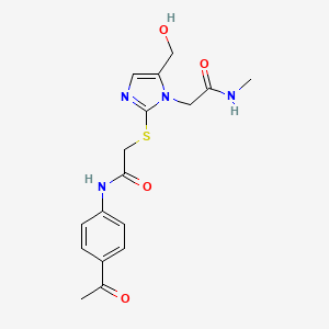 molecular formula C17H20N4O4S B2622572 N-(4-acetylphenyl)-2-{[5-(hydroxymethyl)-1-[(methylcarbamoyl)methyl]-1H-imidazol-2-yl]sulfanyl}acetamide CAS No. 923220-30-8