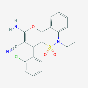 molecular formula C20H16ClN3O3S B2622575 2-Amino-4-(2-chlorophenyl)-6-ethyl-4,6-dihydropyrano[3,2-c][2,1]benzothiazine-3-carbonitrile 5,5-dioxide CAS No. 893291-75-3