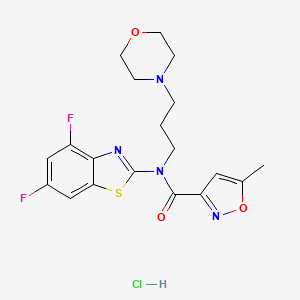 molecular formula C19H21ClF2N4O3S B2622593 N-(4,6-DIFLUORO-1,3-BENZOTHIAZOL-2-YL)-5-METHYL-N-[3-(MORPHOLIN-4-YL)PROPYL]-1,2-OXAZOLE-3-CARBOXAMIDE HYDROCHLORIDE CAS No. 1215648-12-6