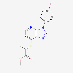 molecular formula C14H12FN5O2S B2622653 methyl 2-{[3-(4-fluorophenyl)-3H-[1,2,3]triazolo[4,5-d]pyrimidin-7-yl]sulfanyl}propanoate CAS No. 863460-59-7