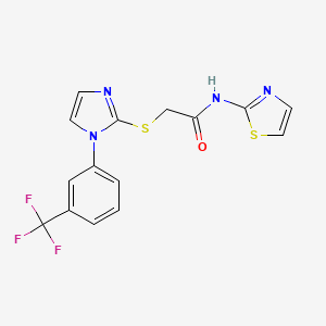 molecular formula C15H11F3N4OS2 B2622659 N-(thiazol-2-yl)-2-((1-(3-(trifluoromethyl)phenyl)-1H-imidazol-2-yl)thio)acetamide CAS No. 893392-41-1