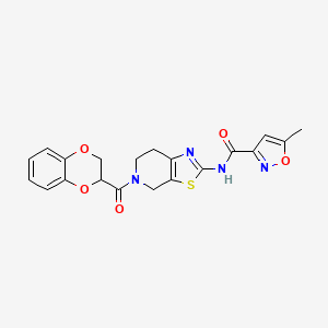 molecular formula C20H18N4O5S B2622751 N-(5-(2,3-dihydrobenzo[b][1,4]dioxine-2-carbonyl)-4,5,6,7-tetrahydrothiazolo[5,4-c]pyridin-2-yl)-5-methylisoxazole-3-carboxamide CAS No. 1396885-55-4