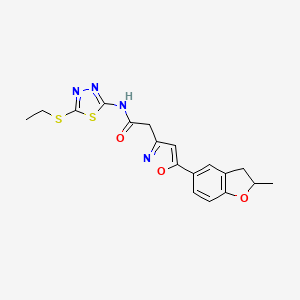 molecular formula C18H18N4O3S2 B2622773 N-(5-(ethylthio)-1,3,4-thiadiazol-2-yl)-2-(5-(2-methyl-2,3-dihydrobenzofuran-5-yl)isoxazol-3-yl)acetamide CAS No. 1208919-30-5