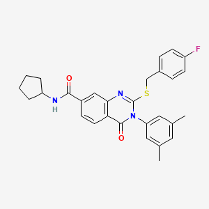 molecular formula C29H28FN3O2S B2622776 N-cyclopentyl-3-(3,5-dimethylphenyl)-2-((4-fluorobenzyl)thio)-4-oxo-3,4-dihydroquinazoline-7-carboxamide CAS No. 1115298-07-1
