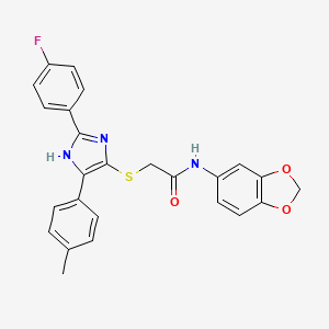 molecular formula C25H20FN3O3S B2622991 N-(2H-1,3-BENZODIOXOL-5-YL)-2-{[2-(4-FLUOROPHENYL)-5-(4-METHYLPHENYL)-1H-IMIDAZOL-4-YL]SULFANYL}ACETAMIDE CAS No. 865657-58-5