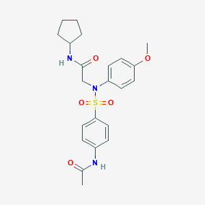 molecular formula C22H27N3O5S B262305 N~2~-{[4-(acetylamino)phenyl]sulfonyl}-N-cyclopentyl-N~2~-(4-methoxyphenyl)glycinamide 