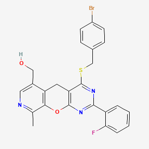 (7-{[(4-Bromophenyl)methyl]sulfanyl}-5-(2-fluorophenyl)-14-methyl-2-oxa-4,6,13-triazatricyclo[8.4.0.0^{3,8}]tetradeca-1(10),3(8),4,6,11,13-hexaen-11-yl)methanol