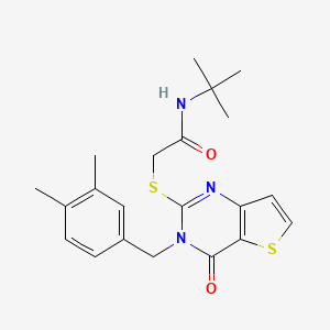 molecular formula C21H25N3O2S2 B2623076 N-tert-butyl-2-({3-[(3,4-dimethylphenyl)methyl]-4-oxo-3H,4H-thieno[3,2-d]pyrimidin-2-yl}sulfanyl)acetamide CAS No. 1252909-47-9