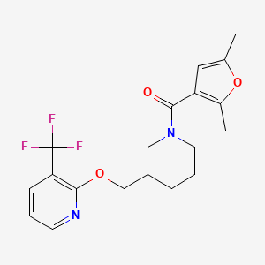 molecular formula C19H21F3N2O3 B2623080 (2,5-Dimethylfuran-3-yl)-[3-[[3-(trifluoromethyl)pyridin-2-yl]oxymethyl]piperidin-1-yl]methanone CAS No. 2379971-50-1