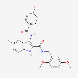 molecular formula C26H24FN3O4 B2623083 N-[(2,5-dimethoxyphenyl)methyl]-3-(4-fluorobenzamido)-5-methyl-1H-indole-2-carboxamide CAS No. 1189875-76-0