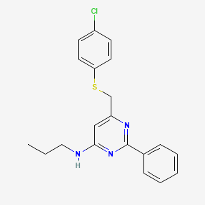 molecular formula C20H20ClN3S B2623095 N-(6-{[(4-chlorophenyl)sulfanyl]methyl}-2-phenyl-4-pyrimidinyl)-N-propylamine CAS No. 306980-49-4