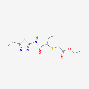 molecular formula C12H19N3O3S2 B2623120 Ethyl 2-((1-((5-ethyl-1,3,4-thiadiazol-2-yl)amino)-1-oxobutan-2-yl)thio)acetate CAS No. 394236-44-3