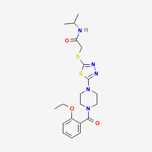 molecular formula C20H27N5O3S2 B2623124 2-((5-(4-(2-ethoxybenzoyl)piperazin-1-yl)-1,3,4-thiadiazol-2-yl)thio)-N-isopropylacetamide CAS No. 1105200-57-4