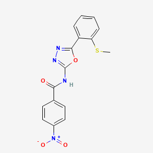 molecular formula C16H12N4O4S B2623277 N-{5-[2-(methylsulfanyl)phenyl]-1,3,4-oxadiazol-2-yl}-4-nitrobenzamide CAS No. 886907-99-9