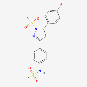 molecular formula C17H18FN3O4S2 B2623402 N-(4-(5-(4-fluorophenyl)-1-(methylsulfonyl)-4,5-dihydro-1H-pyrazol-3-yl)phenyl)methanesulfonamide CAS No. 851780-82-0