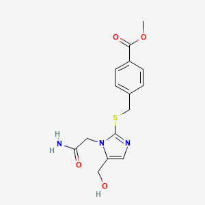 molecular formula C15H17N3O4S B2623442 methyl 4-(((1-(2-amino-2-oxoethyl)-5-(hydroxymethyl)-1H-imidazol-2-yl)thio)methyl)benzoate CAS No. 921846-31-3