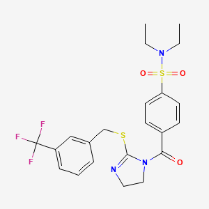 molecular formula C22H24F3N3O3S2 B2623549 N,N-diethyl-4-[2-({[3-(trifluoromethyl)phenyl]methyl}sulfanyl)-4,5-dihydro-1H-imidazole-1-carbonyl]benzene-1-sulfonamide CAS No. 851805-83-9