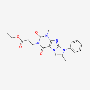 molecular formula C20H21N5O4 B2623634 ethyl 3-{1,7-dimethyl-2,4-dioxo-8-phenyl-1H,2H,3H,4H,8H-imidazo[1,2-g]purin-3-yl}propanoate CAS No. 887463-95-8