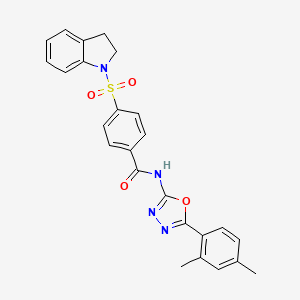 molecular formula C25H22N4O4S B2623645 N-(5-(2,4-dimethylphenyl)-1,3,4-oxadiazol-2-yl)-4-(indolin-1-ylsulfonyl)benzamide CAS No. 891115-91-6