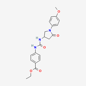 molecular formula C21H23N3O5 B2623677 Ethyl 4-(3-(1-(4-methoxyphenyl)-5-oxopyrrolidin-3-yl)ureido)benzoate CAS No. 877640-53-4