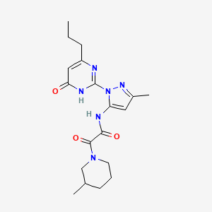 molecular formula C19H26N6O3 B2623683 N-(3-methyl-1-(6-oxo-4-propyl-1,6-dihydropyrimidin-2-yl)-1H-pyrazol-5-yl)-2-(3-methylpiperidin-1-yl)-2-oxoacetamide CAS No. 1013890-93-1
