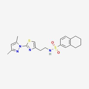 molecular formula C20H24N4O2S2 B2623885 N-(2-(2-(3,5-dimethyl-1H-pyrazol-1-yl)thiazol-4-yl)ethyl)-5,6,7,8-tetrahydronaphthalene-2-sulfonamide CAS No. 1421524-54-0