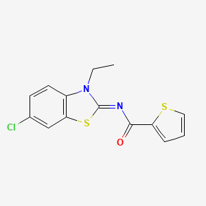 molecular formula C14H11ClN2OS2 B2623994 N-[(2E)-6-chloro-3-ethyl-2,3-dihydro-1,3-benzothiazol-2-ylidene]thiophene-2-carboxamide CAS No. 865544-08-7