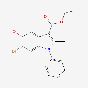 molecular formula C19H18BrNO3 B2624087 Ethyl 6-bromo-5-methoxy-2-methyl-1-phenyl-1H-indole-3-carboxylate CAS No. 40945-74-2