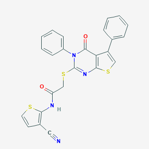 molecular formula C25H16N4O2S3 B262412 N-(3-cyano-2-thienyl)-2-[(4-oxo-3,5-diphenyl-3,4-dihydrothieno[2,3-d]pyrimidin-2-yl)thio]acetamide 