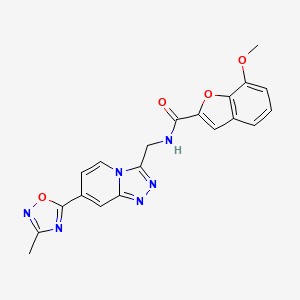 molecular formula C20H16N6O4 B2624138 7-methoxy-N-((7-(3-methyl-1,2,4-oxadiazol-5-yl)-[1,2,4]triazolo[4,3-a]pyridin-3-yl)methyl)benzofuran-2-carboxamide CAS No. 1904357-48-7