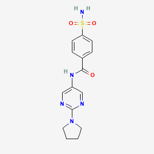 molecular formula C15H17N5O3S B2624146 N-(2-(pyrrolidin-1-yl)pyrimidin-5-yl)-4-sulfamoylbenzamide CAS No. 1396889-27-2