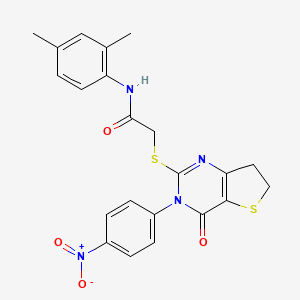 molecular formula C22H20N4O4S2 B2624150 N-(2,4-dimethylphenyl)-2-{[3-(4-nitrophenyl)-4-oxo-3H,4H,6H,7H-thieno[3,2-d]pyrimidin-2-yl]sulfanyl}acetamide CAS No. 687568-34-9