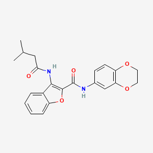 molecular formula C22H22N2O5 B2624205 N-(2,3-dihydro-1,4-benzodioxin-6-yl)-3-(3-methylbutanamido)-1-benzofuran-2-carboxamide CAS No. 888465-25-6