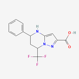 molecular formula C14H12F3N3O2 B2624286 5-Phenyl-7-(trifluoromethyl)-4,5,6,7-tetrahydropyrazolo[1,5-a]pyrimidine-2-carboxylic acid CAS No. 333765-71-2